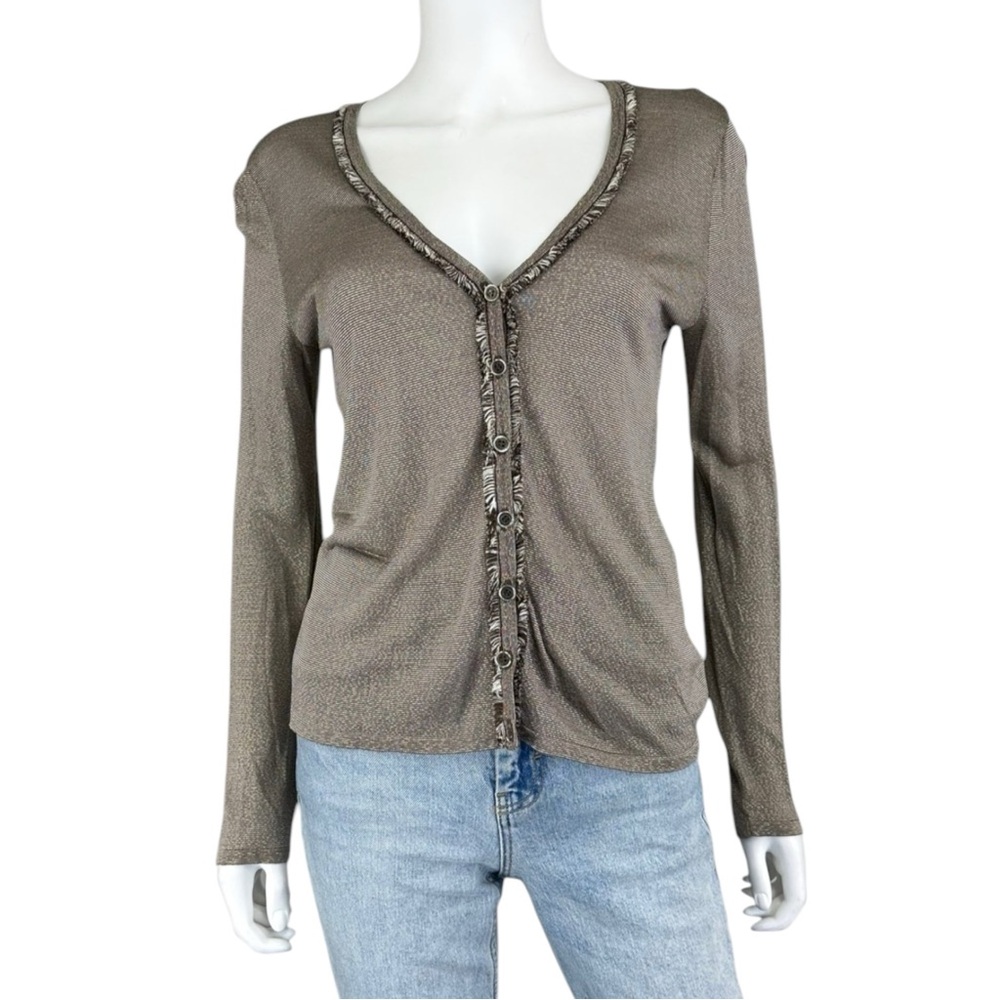 ESCADA Lightweight Brown Shimmer Sweater Cardigan Size 40 B0455